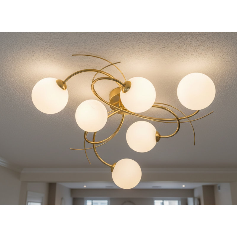 Flush Mount, Brushed Brass, 6, Opal White