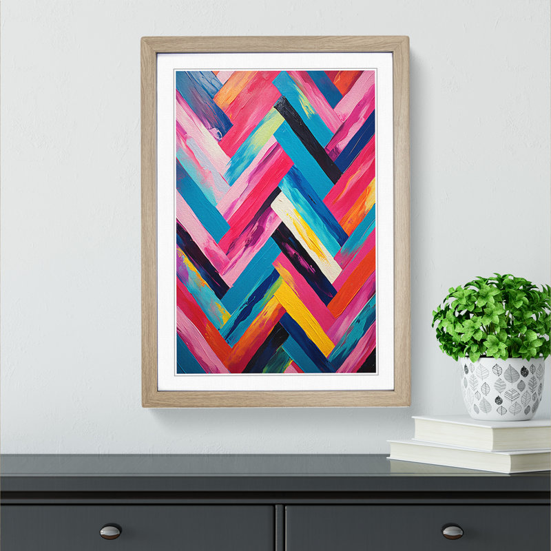 Chevrons Action - Single Picture Frame Print on Wood, Oak Framed, 64cm H x 46cm W x 2cm D