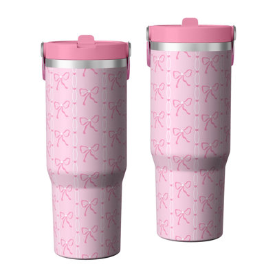 30 oz Tumbler  with Lid and handle  Stainless steel  Insulated tumblers  Cute water bottle with Flip(bow pattern)