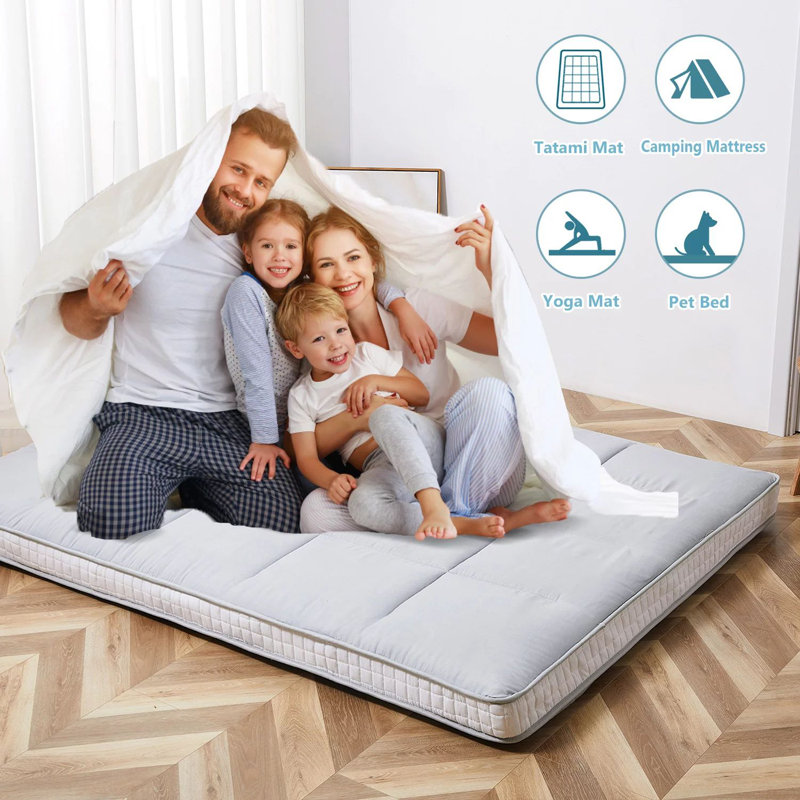 Futon Mattress , Memory Foam Padded Japanese Floor Mattress for Adults with Bandage and Storage Bag, Queen, Gray