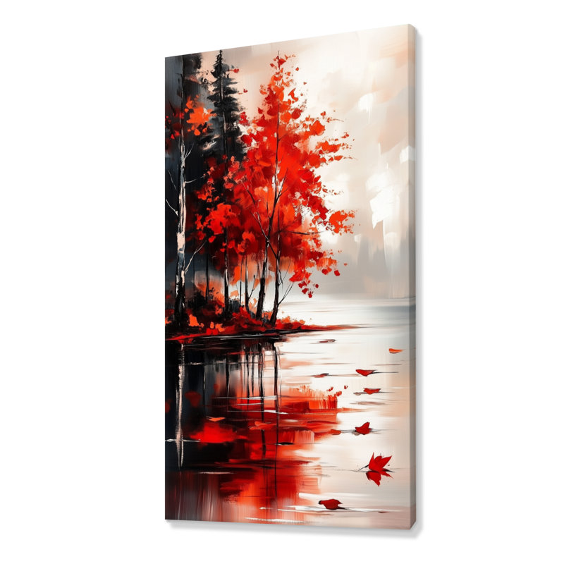 «Red Black Saffo III», impressions sur toile nature, art mural encadré serein, H 60 po x l 28 po, Toile tendue
