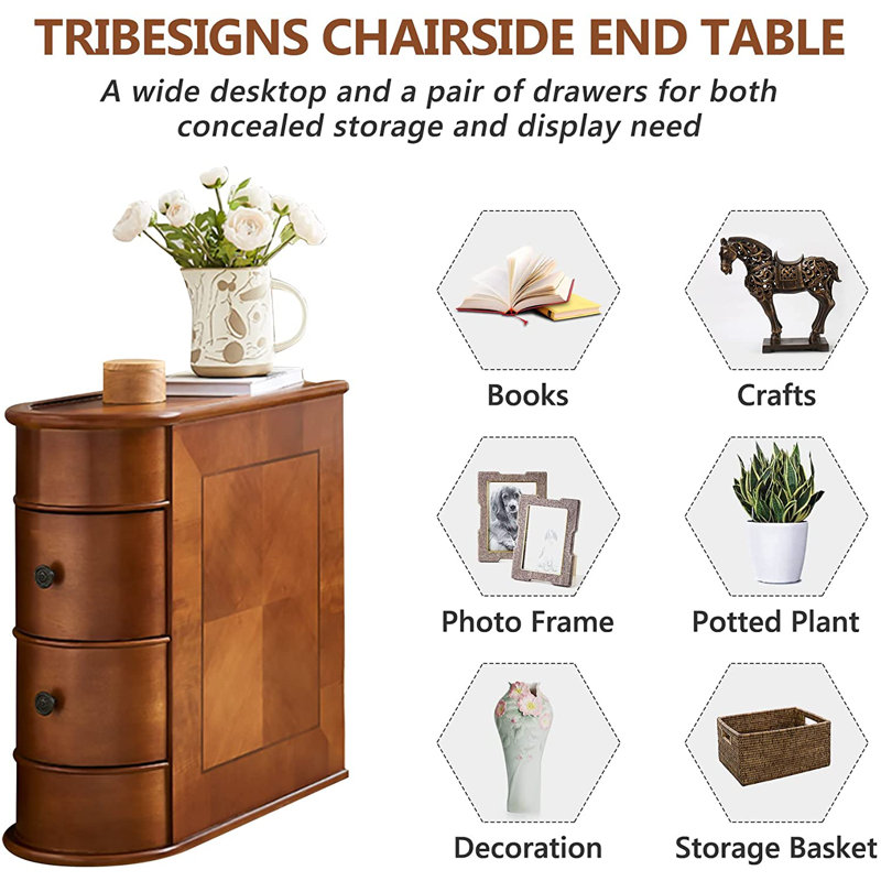 Anyssa Solid Wood 2 - Drawer End Table, Brown