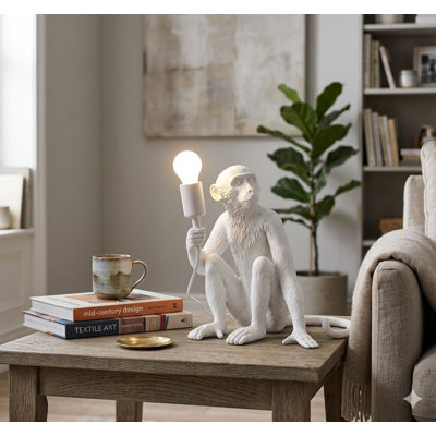 Lily 1-Light White Sitting Resin Monkey Table Lamp