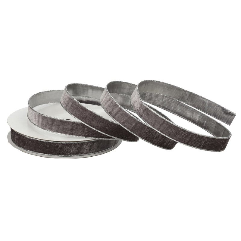 Ruban de velours câblé 1 po X20Y avec bord métallique, Argent argent