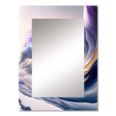 Blue, Gold And Purple Splash Paint IV - Abstract Spirals Mirror, Blue Unique Wall Mirror, Printed Metal Art