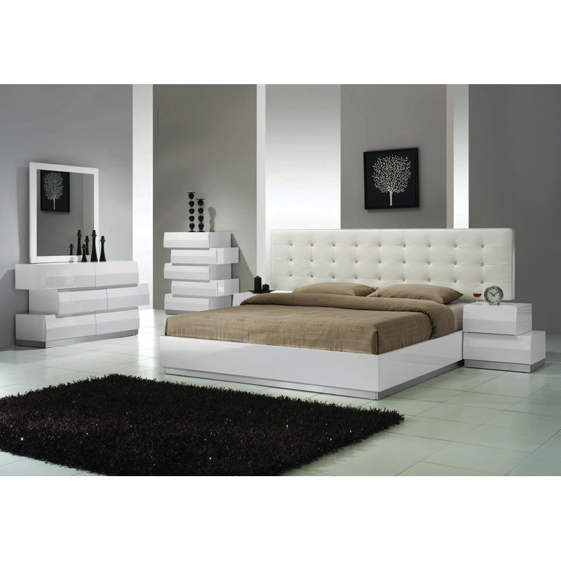 Mcgowen 5 Piece White with Tufted Panel Headboard Bedroom Set , Queen