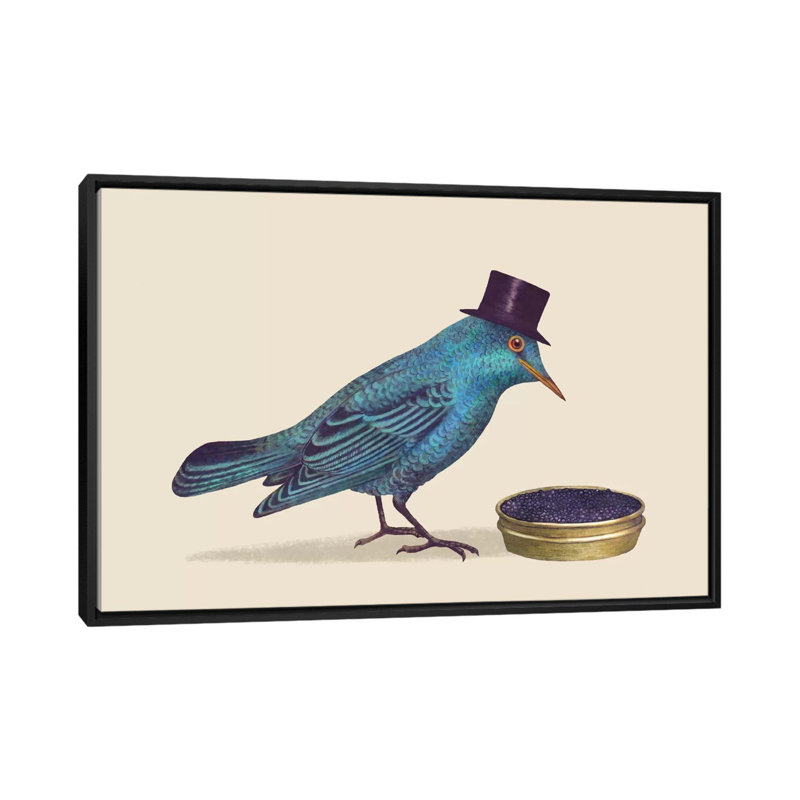 «Gentlebirds Préfér Caviar», impression sur toile tendue, Toile avec cadre noir, Pas de tapis, H 32 po x l 48 po x P 1,5 po