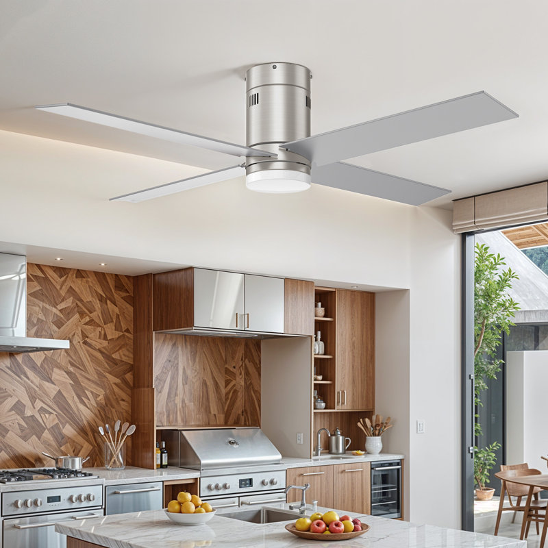 Ventilateur de plafond encastré moderne de 52 po avec éclairage DEL réglable et télécommande, Argent