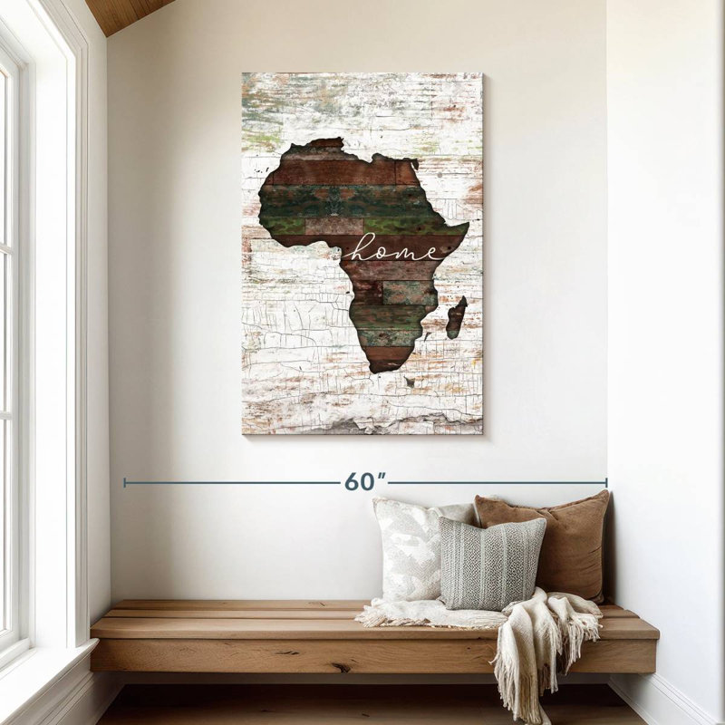 Home Home Carte du Continent africain en bois sur toile, H 45 po x l 30 po x P 1,25 po