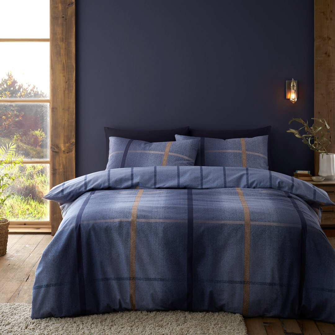 Brushed Cotton Melrose Tweed Check Reversible Duvet Cover Set