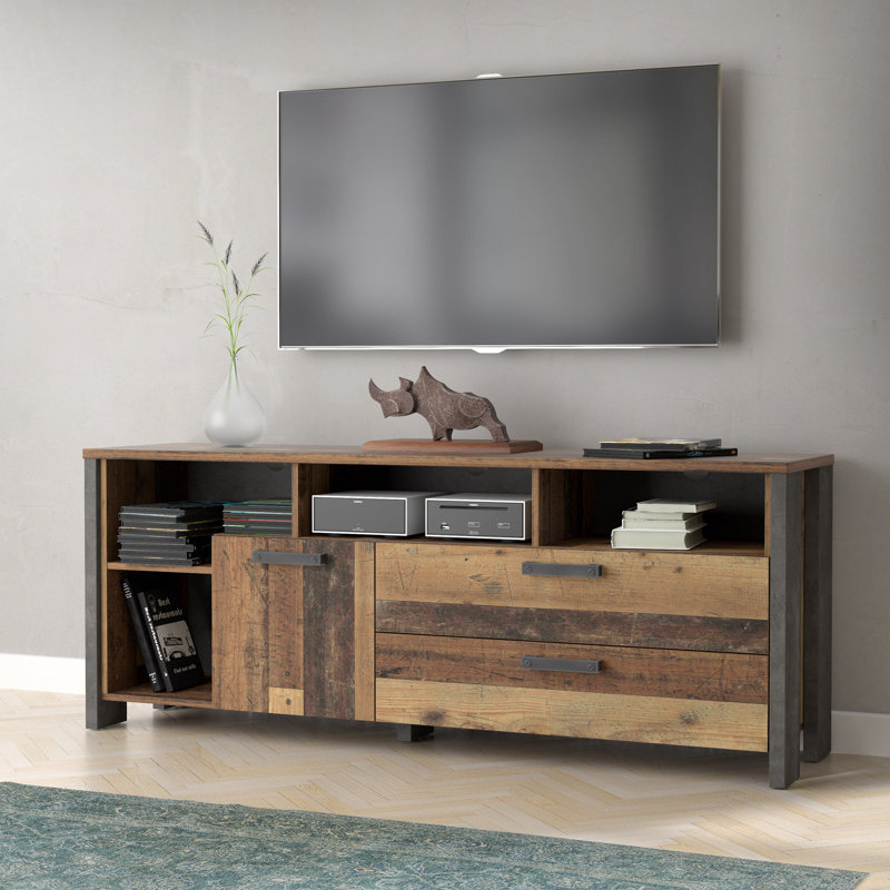 Lanham TV-Lowboard, Dark Grey Concrete Effect/Old Vintage Wood
