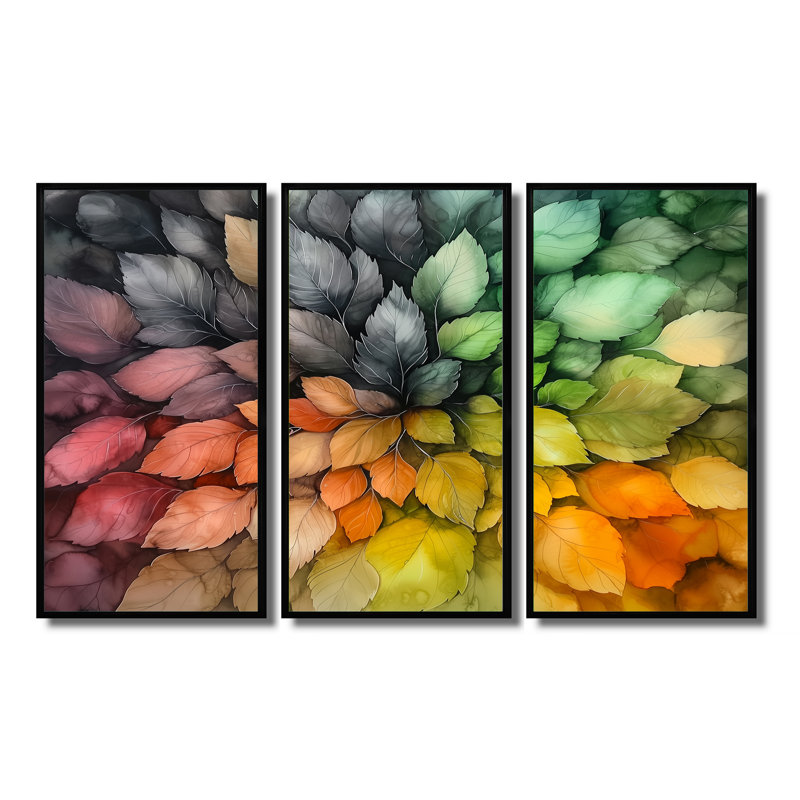 Monde caché de feuilles abstraites II - ensemble d'art mural feuilles, 40" H x 60" W, Black, Reproduction avec cadre flottant