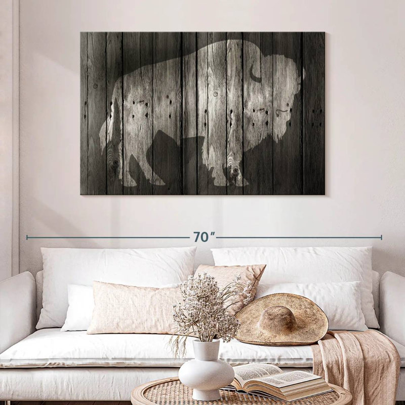 Brampt Bison On Wood, 32" H x 48" W