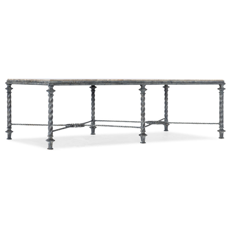 Gray Stone Top Rectangular Metal Coffee Table