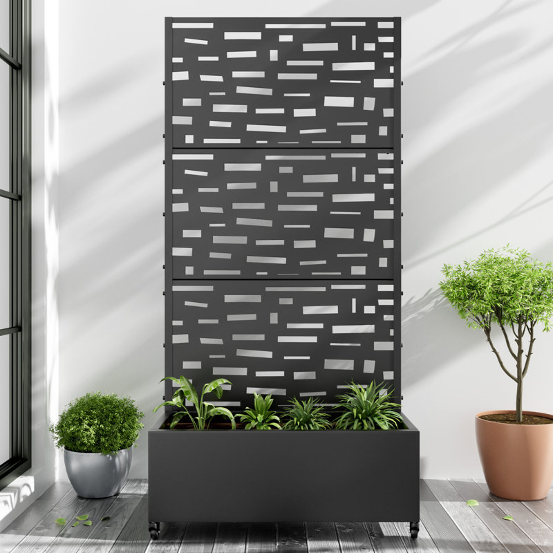Metal Planter Box with Trellis with Wheels, 72" H x 35" W x 16" D