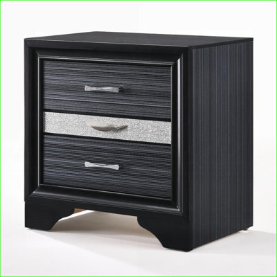 Table de chevet contemporaine en bois noir avec 3 tiroirs (tiroir à bijoux caché)