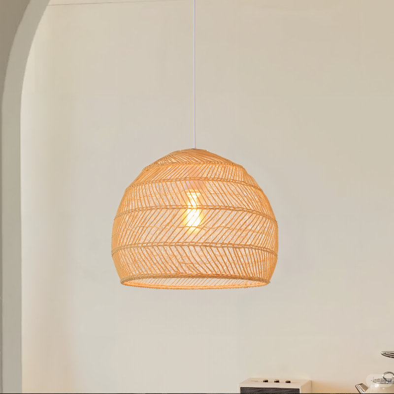 Turbeville 1 - Light Rattan Dome Pendant, 15.74" H x 17.71" W x 17.71" D