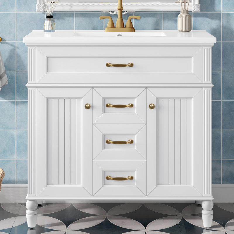 Meuble-lavabo 36 po avec lavabo en céramique, Blanc
