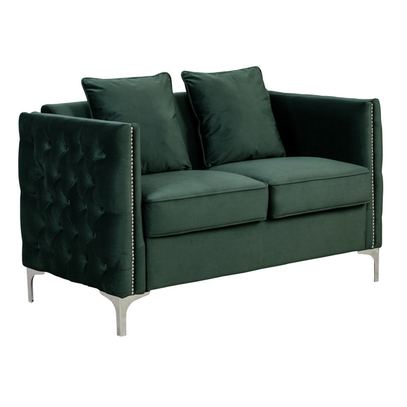 Bayberry 53" Velvet Loveseat With 2 Pillows, Vert