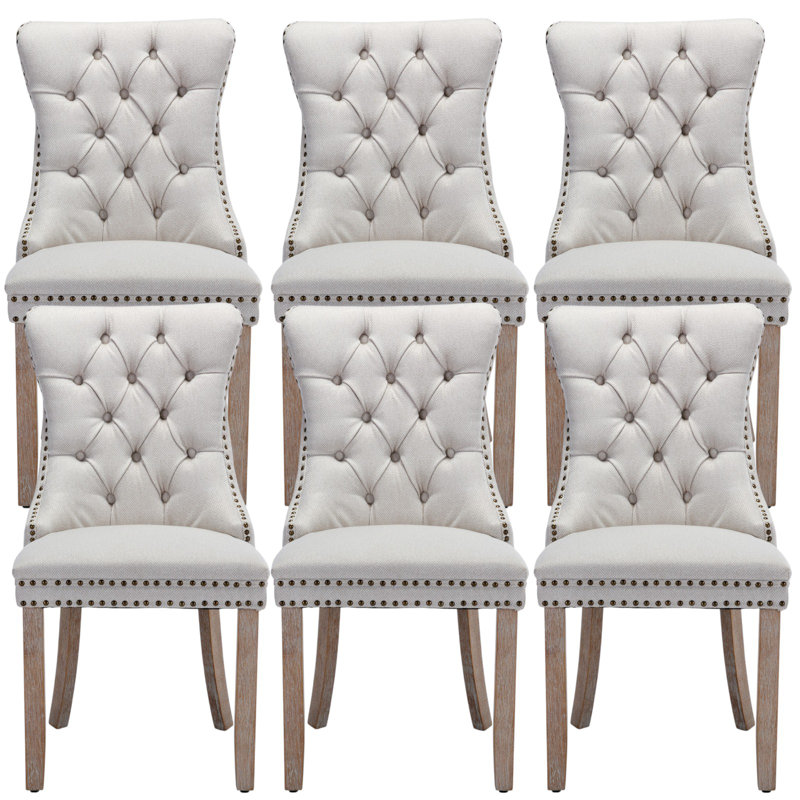 Almerinda Tufted Flax Upholstered Back Dining Chair, Natural, Ivory