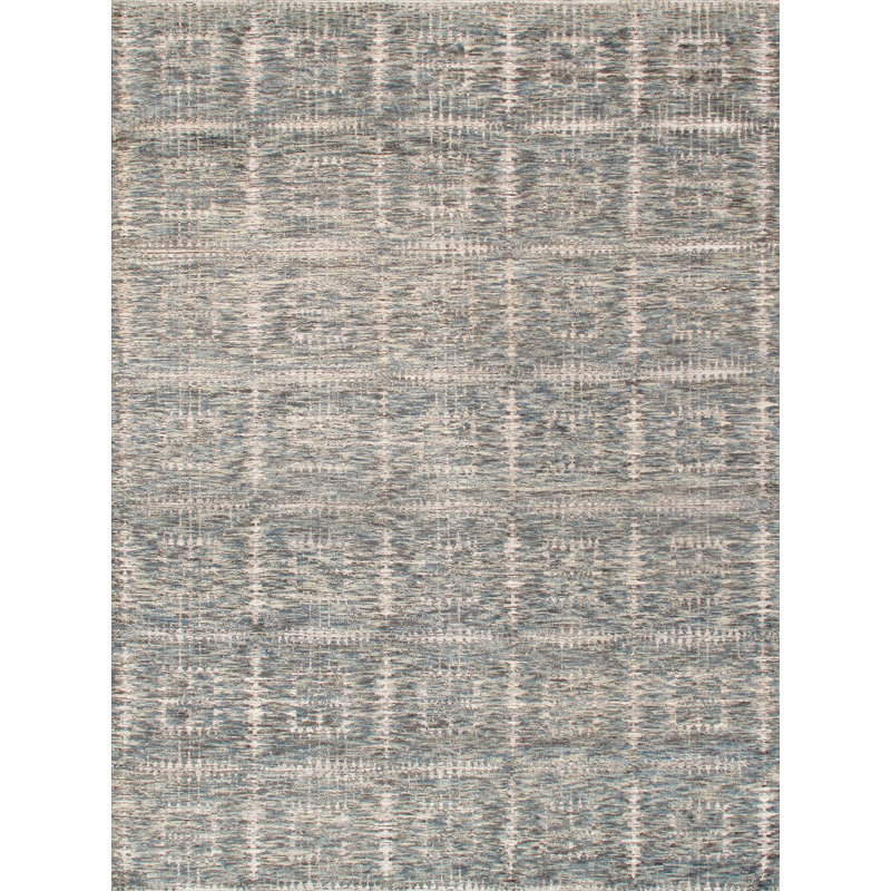 Tapis de zone en laine gris/ivoire 9 pi x 12 po one-of-kind noué la