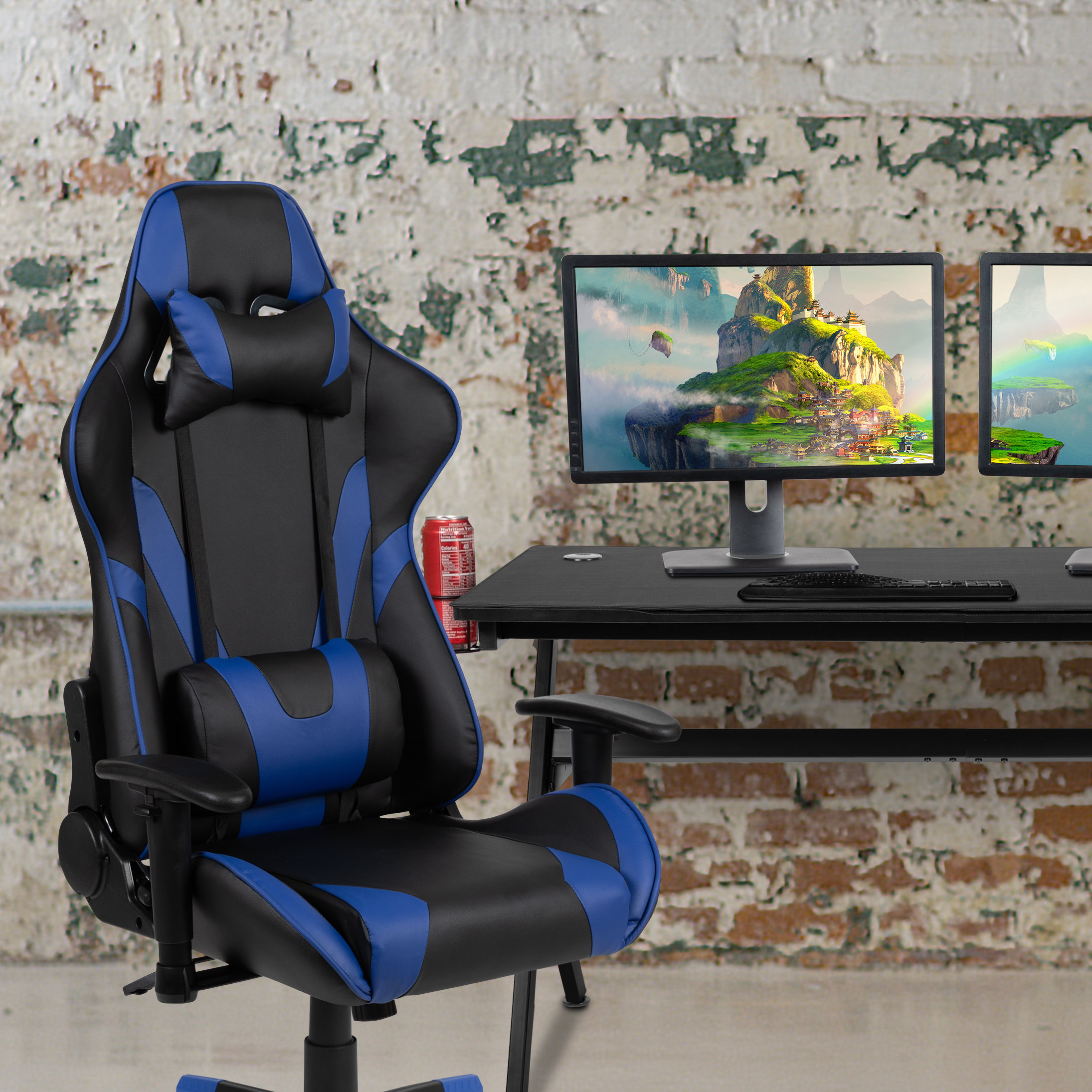 Inbox Zero Gaming Desk and Reclining Gaming Chair Set with Cup Holder