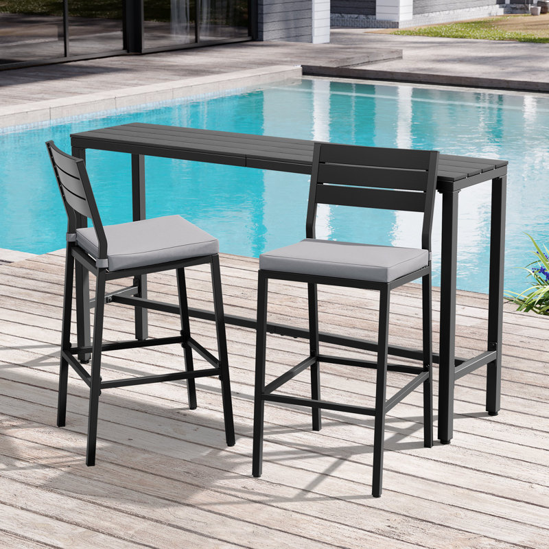  Ensemble de bar de salle à manger rectangulaire en métal pour 2 personnes L 63 po, Gris, Noir