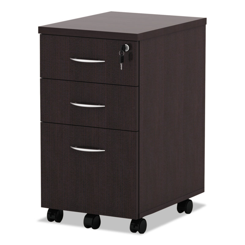 Espresso 3-Drawer Mobile Lockable File Pedestal