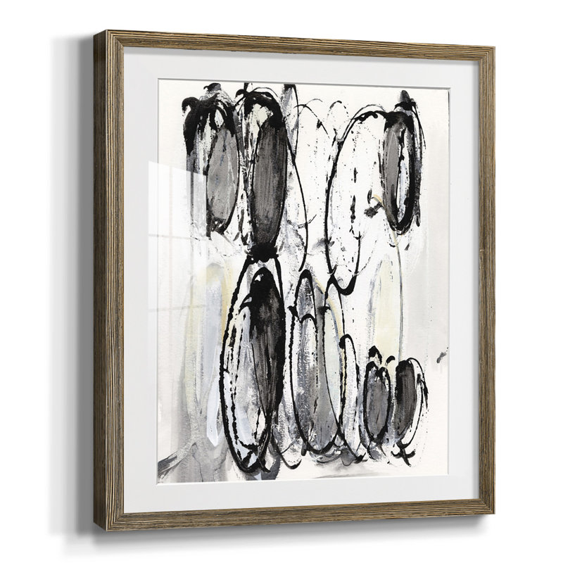 Gris griffonné II, Papier avec cadre noyer, Blanc