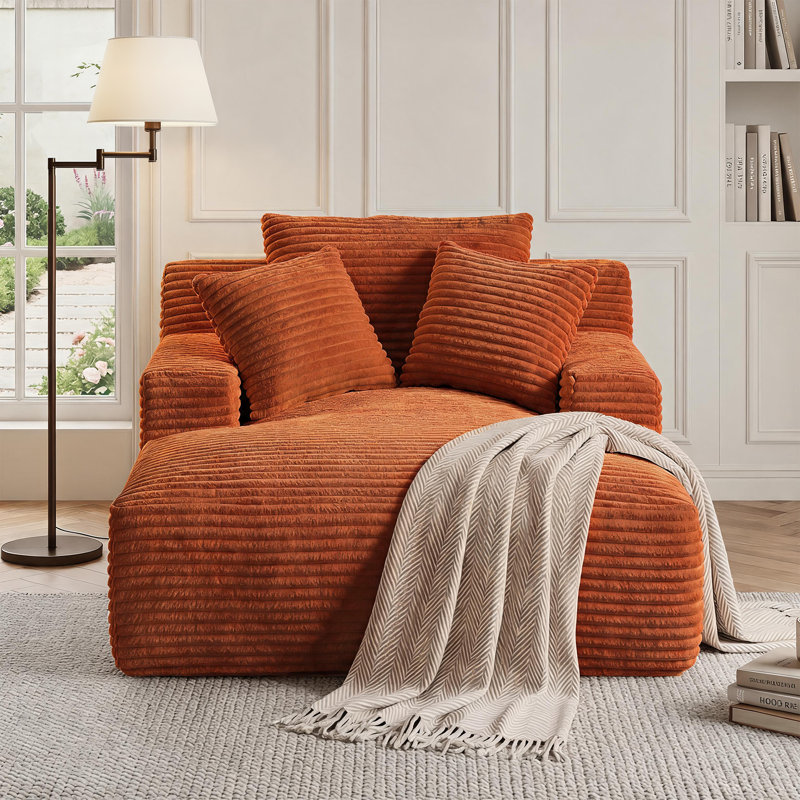 Latitude Run® No Assembly Required 64''D Corduroy Indoor Chaise Lounge Chair Upholstered Modern Glauser Oversized Compression Sleeper Sofa In A Box