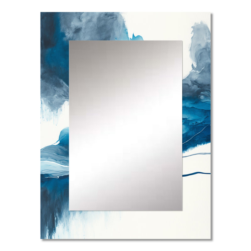 «Through The Sapphire Blue Clouds V» - miroir à encre liquide, miroir mural bleu unique, impression d'art en métal