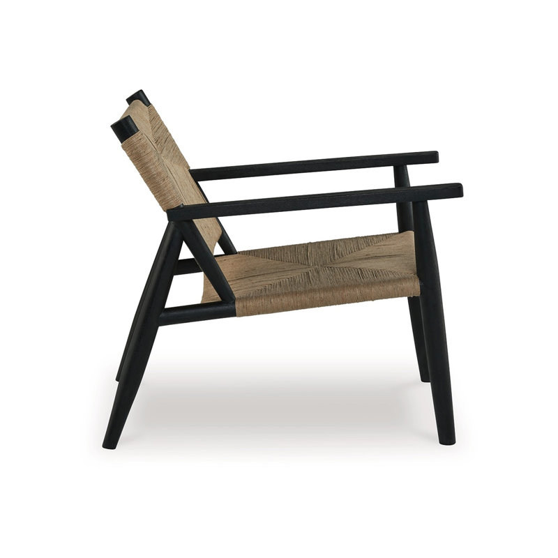 Black and Natural Jute Upholstered Accent Chair with Solid Wood Frame