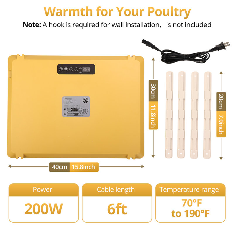 Plaque de cuisson pour poussins, plaque chauffante de 12 po x 16 po pour poussins pour 20 poussins, poulailler avec minuterie et hauteur et angle réglables, panneau chauffant pour poussins