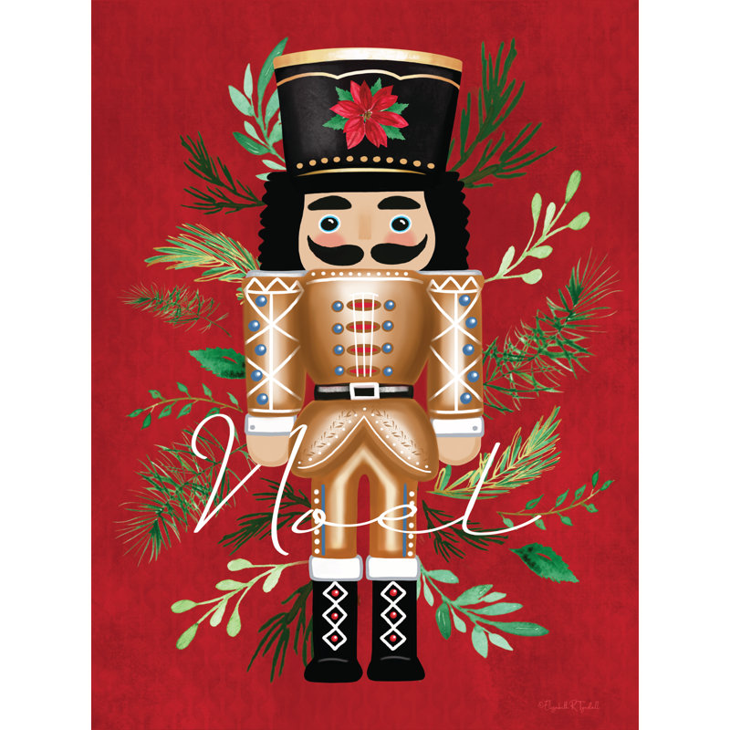 Casse-noisette Noël par Elizabeth Tyndall, Papier avec cadre simple noir, Blanc, H 24 po x l 18 po
