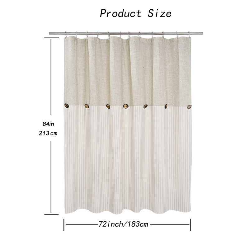 Rideau de douche Patchwork, H 78 po x l 72 po, Lin / beige / lin rayé