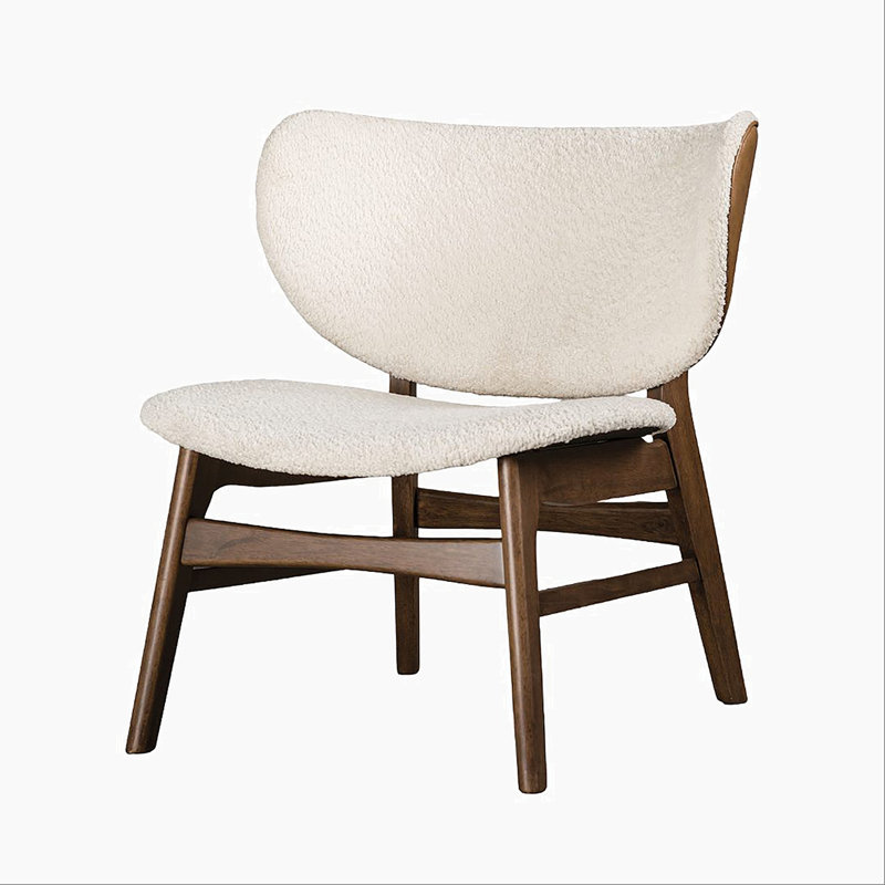 Mid-Century Modern Wingback Chair With Side Table Solid Wood Structure Walnut / Beige