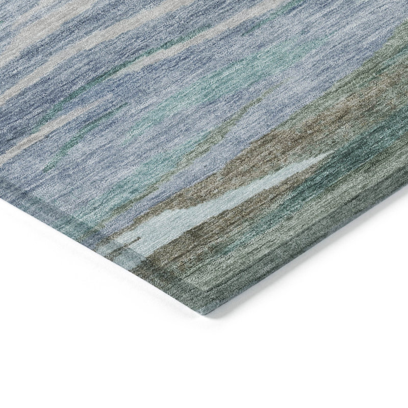 Tapis bleu sarcelle lavable à la machine intérieur / extérieur Xhevrie, Rectangle 9 pi x 12 pi