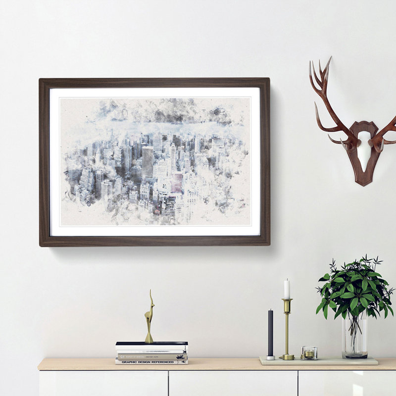 Moody New York City Skyline - Framed Print, Walnut Framed, 62cm H x 87cm W x 2cm D