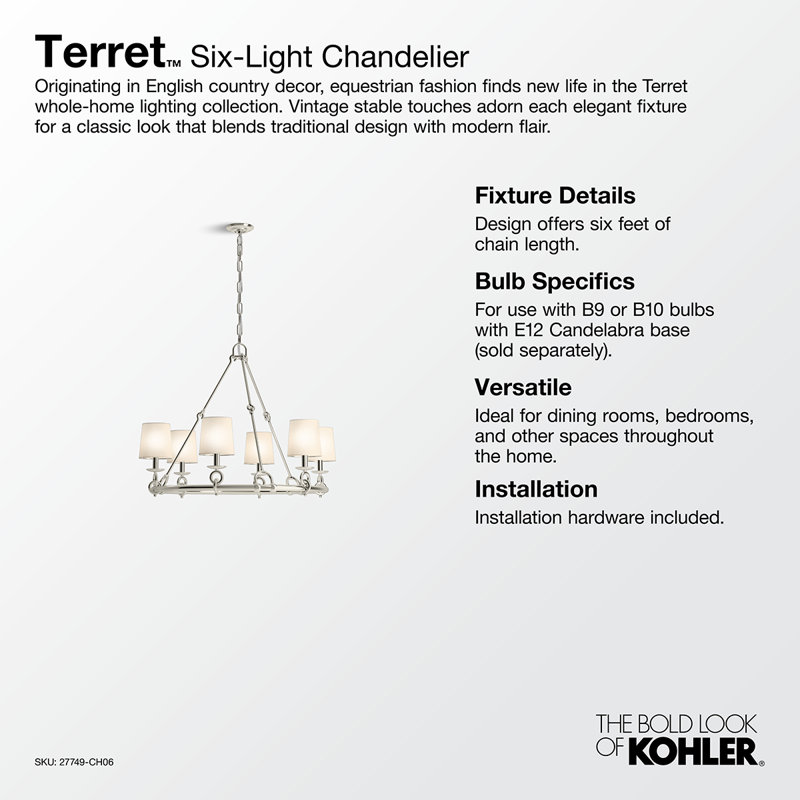 Terret™ 35.75" Six-Light Chandelier, Vibrant Brushed Bronze
