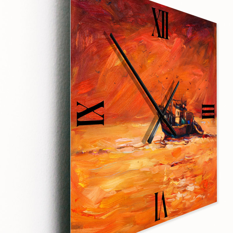 Horloge murale bateau de pêche pendant la soirée, Très grand