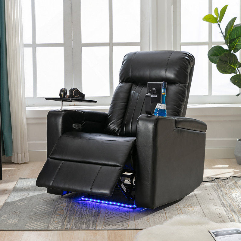 Fauteuil inclinable électrique avec bras de rangement, porte-gobelets, plateau pivotant et support pour téléphone portable, noir