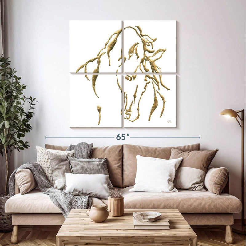 Brampt Gilded Stallion On White, 45" H x 45" W