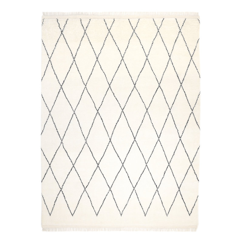 Shaggy Moroccan Style Hand Knotted Wool Are Rug, Rectangle 8' x 10', Ivory