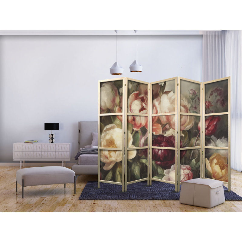 171cm H Solid Wood Folding Room Divider, 171cm H x 225cm W x 1.2cm D, 5