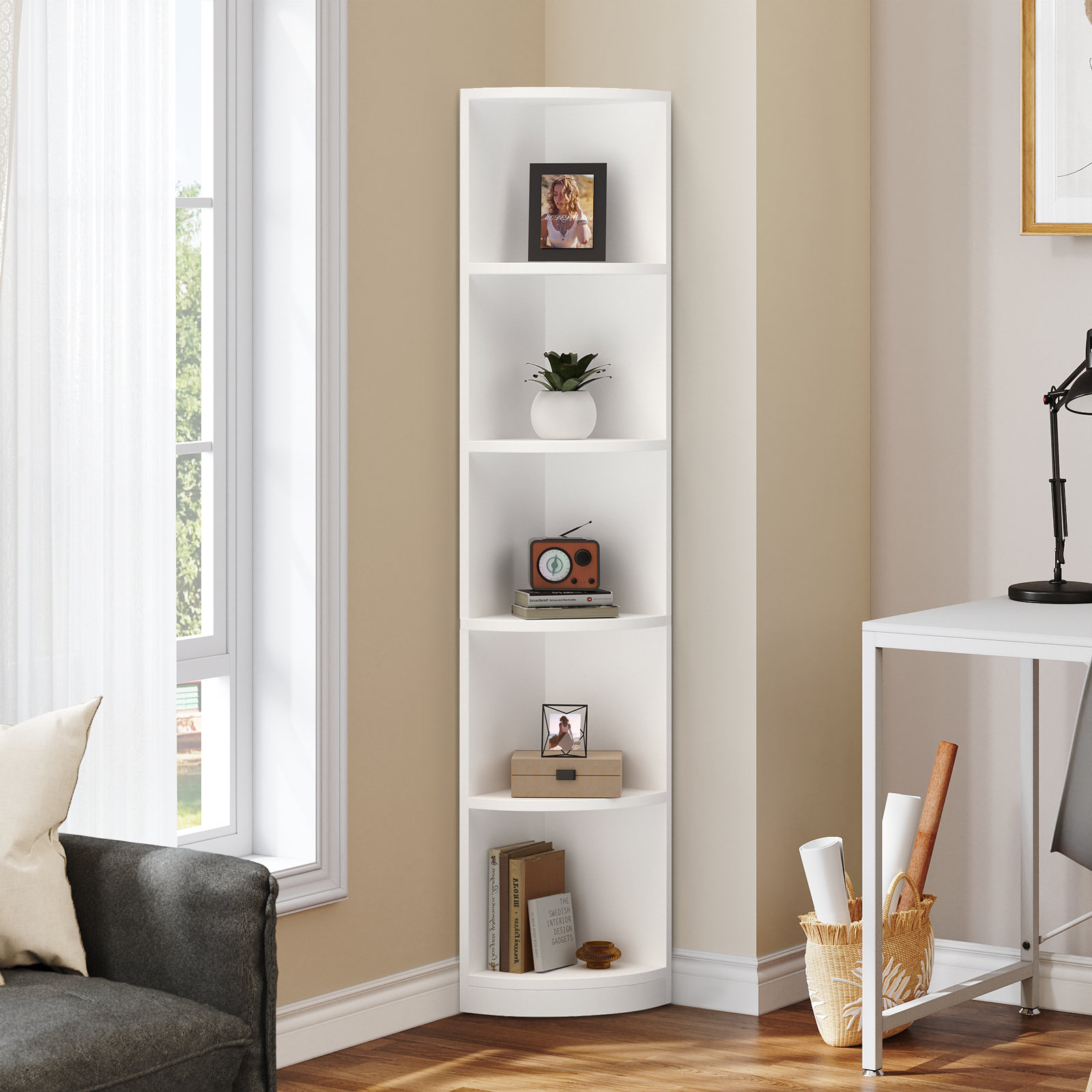 These tall corner bookshelves are the perfect way to store and display  books in a small apartment: They provide more space and s…
