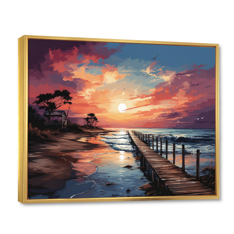 Pier Of Seasons II - Coastal Pier Canvas Wall Art, 30" H x 40" W, Cadre flottant doré