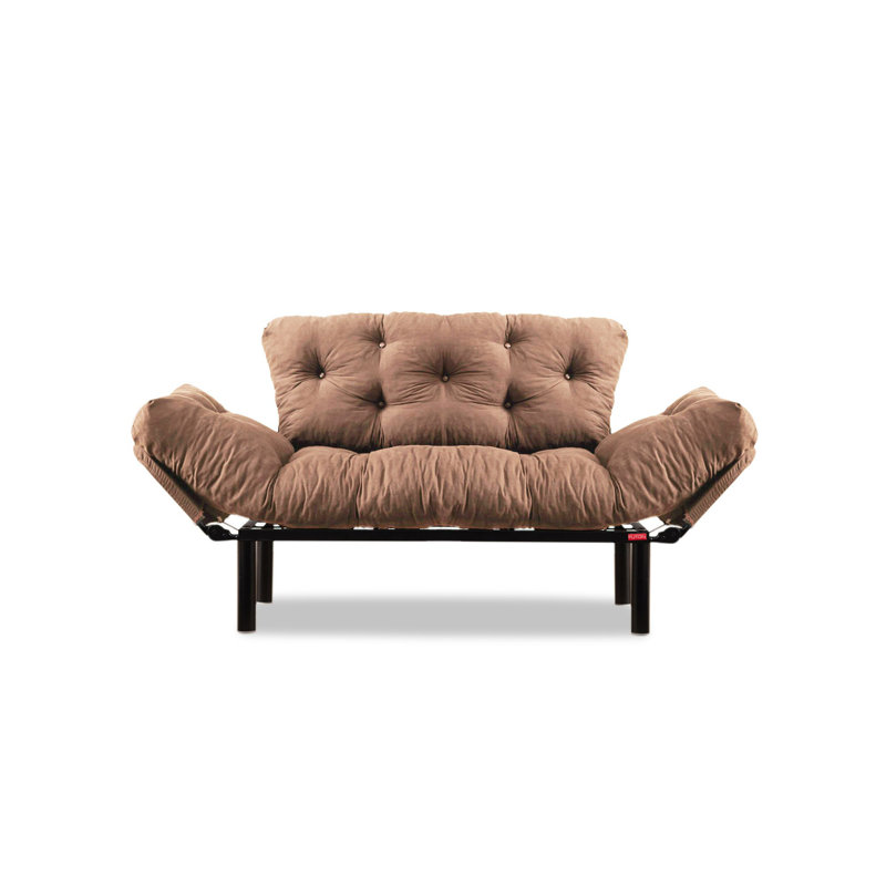 Stylish 2-Seat Sofa Bed, Light Brown Microfiber, 61.0 x 27.6 x 27.6 inches | 100% Metal Frame, High DNS Foam Filling, Easy Clean Fabric | Maximum Weight Capacity: 440 lbs | Perfect for Small Spaces & Guest Rooms