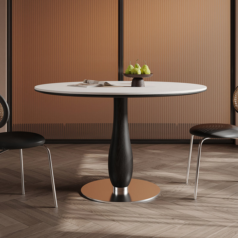 White Round Sintered Stone Dining table, 29.53"H x 39.37"L x 39.37"W