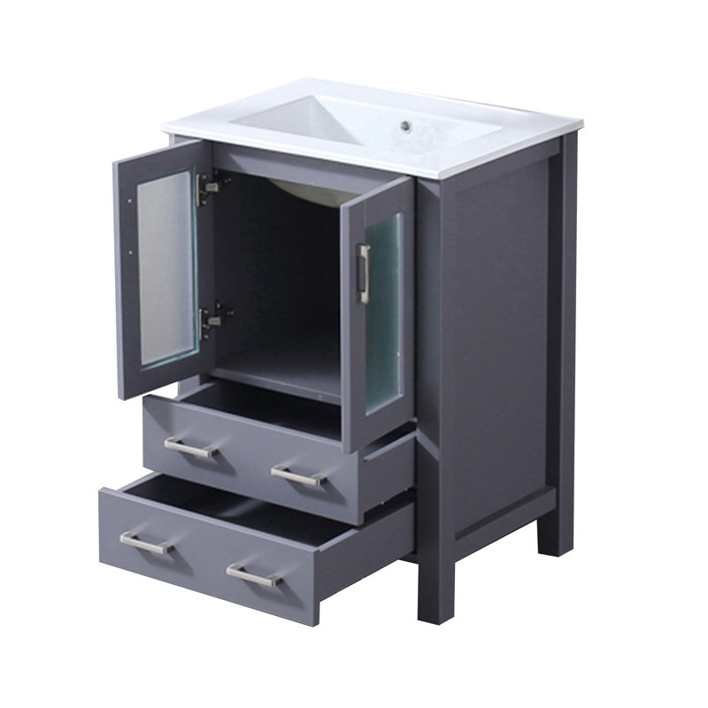 Bath Vanity with White Ceramic Top, Dark Gray