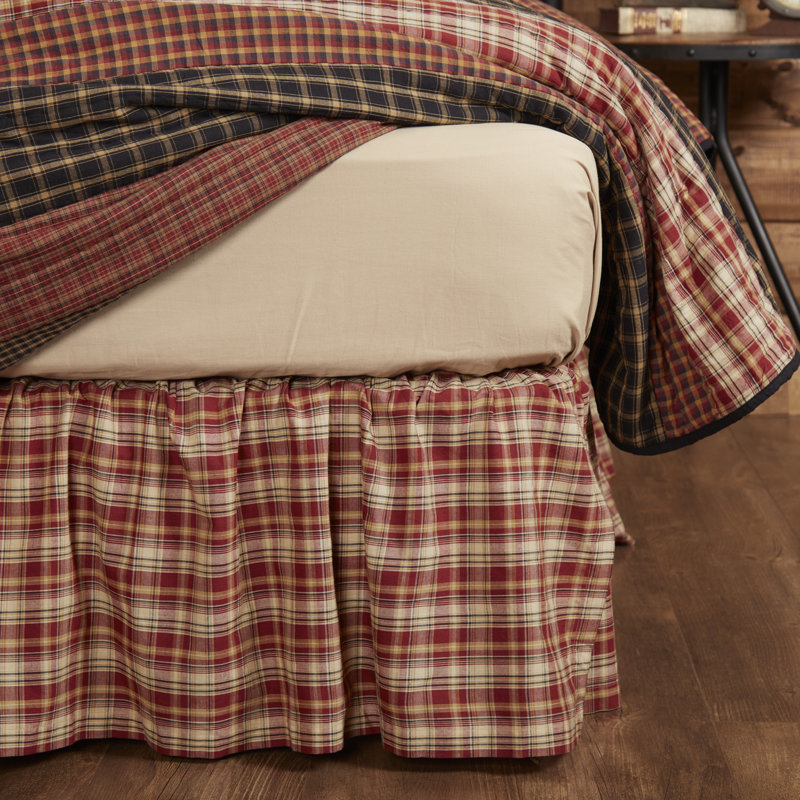 Rustic Plaid Cotton Twin Bed Skirt with Split Corners